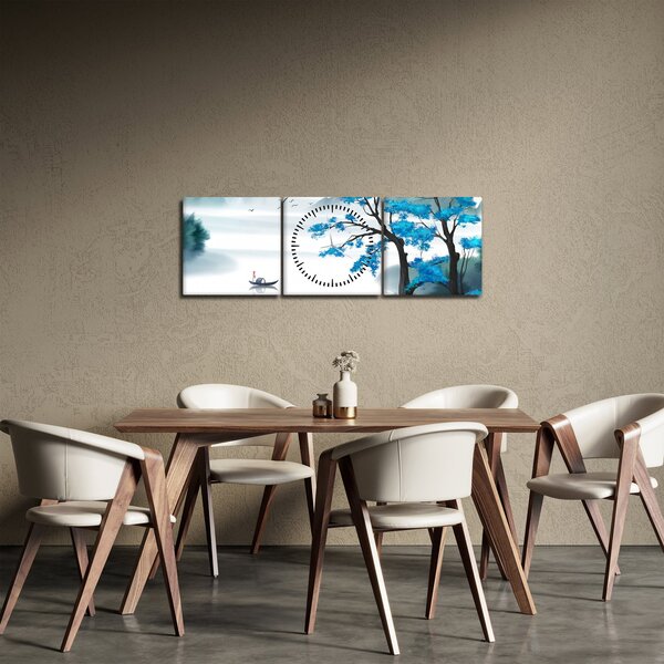 Slika - Naslikano jezero s čolnom (sa satom) (90x30 cm)