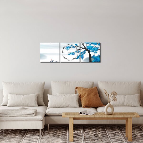 Slika - Naslikano jezero s čolnom (sa satom) (90x30 cm)