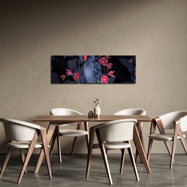 Slika - Papiga med rožami (sa satom) (90x30 cm)