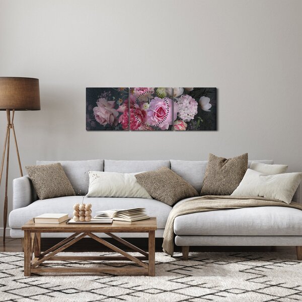 Slika - Vrtne rože (sa satom) (90x30 cm)