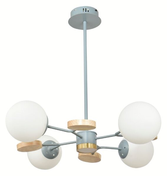 21795 VISEĆA SVJETILJKA LUSTER PLAVI S DRVENIM DETALJIMA 4xE27+5W LED S DALJINSKIM