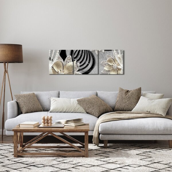 Slika - 3D zlate rože (sa satom) (90x30 cm)