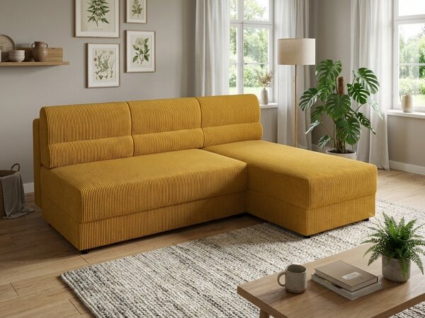 Razvlačna kutna garnitura L TAVERO SLIM 201x140 cm, senf, univerzalna