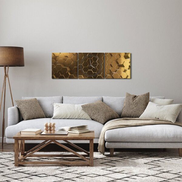 Slika - Zlati šesterokotniki (sa satom) (90x30 cm)