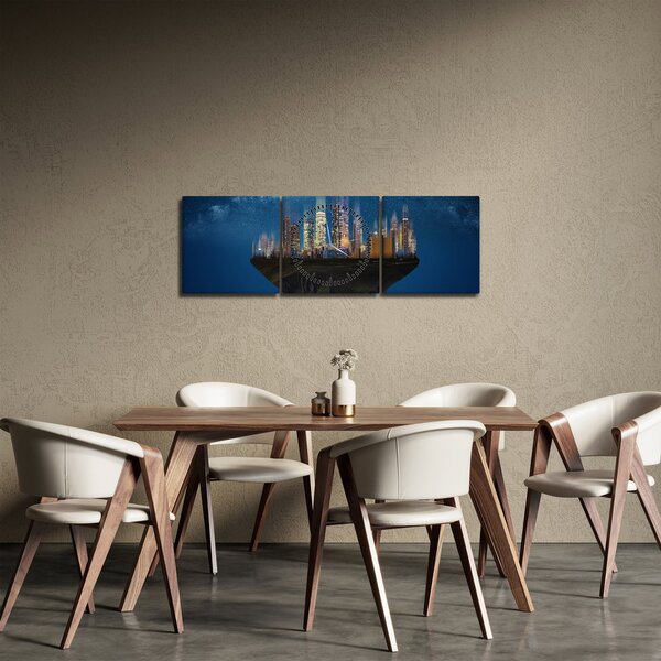 Slika - Veliko mesto lebdi skozi vesolje (sa satom) (90x30 cm)