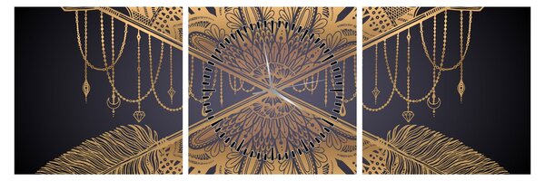 Slika - Zlata mandala s puščicami (sa satom) (90x30 cm)