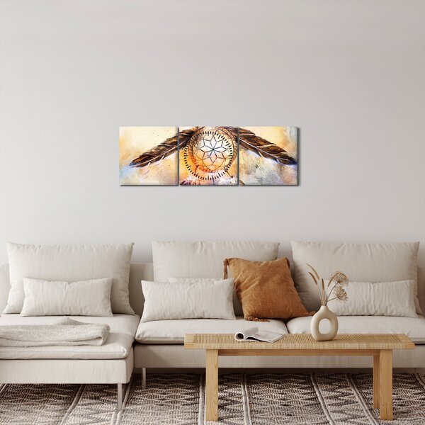Slika - Lovilec sanj s perjem (sa satom) (90x30 cm)