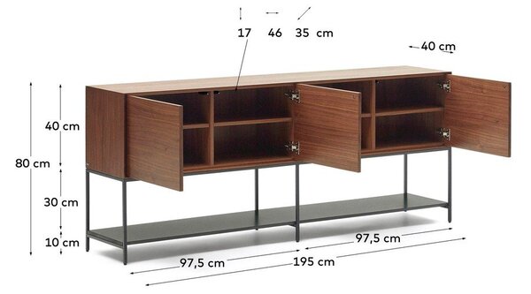 Niska komoda u dekoru oraha u prirodnoj boji 195x80 cm Vedrana – Kave Home