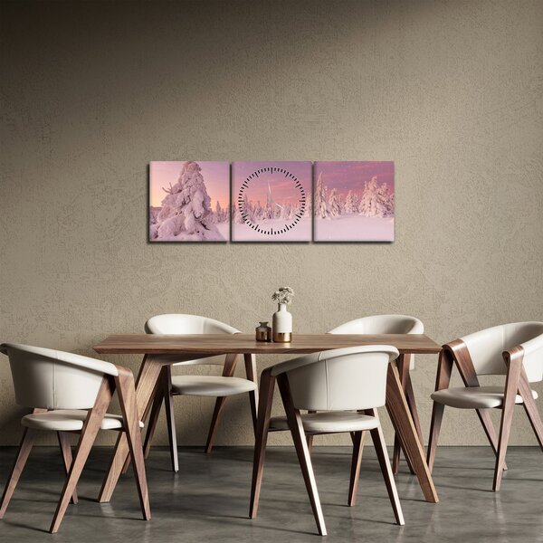 Slika - Drevesa pod snežno odejo (sa satom) (90x30 cm)