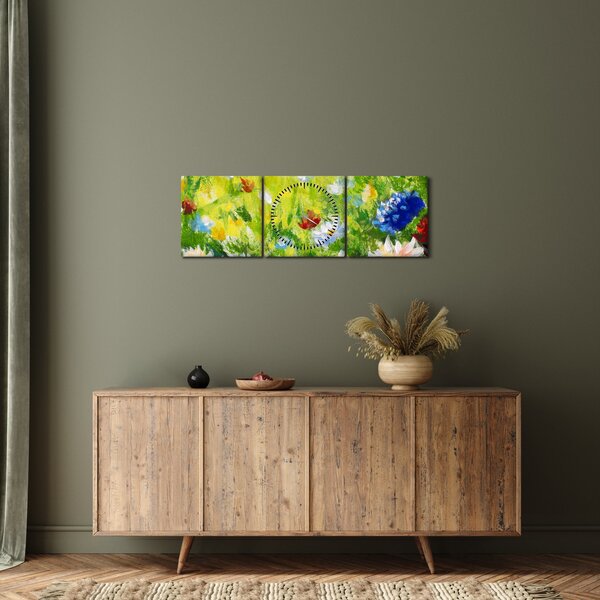 Slika cvetočega travnika, oljna slika (sa satom) (90x30 cm)