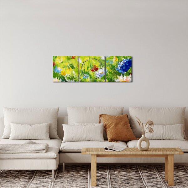 Slika cvetočega travnika, oljna slika (sa satom) (90x30 cm)