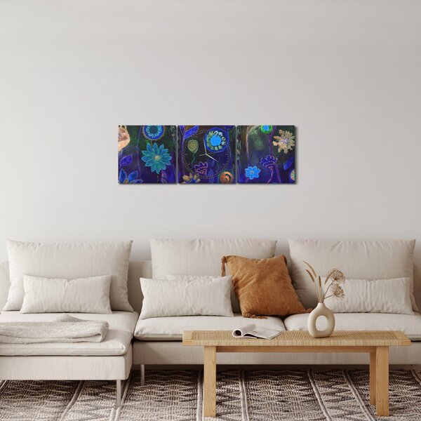 Slika temno modrih cvetov (sa satom) (90x30 cm)