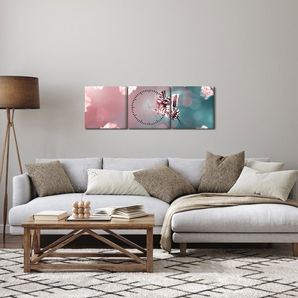 Slika - Metulj med rožami (sa satom) (90x30 cm)