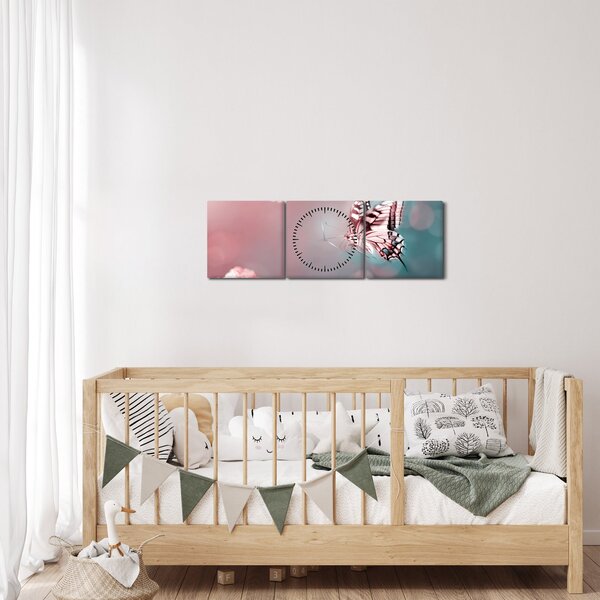 Slika - Metulj med rožami (sa satom) (90x30 cm)