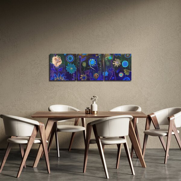 Slika temno modrih cvetov (sa satom) (90x30 cm)