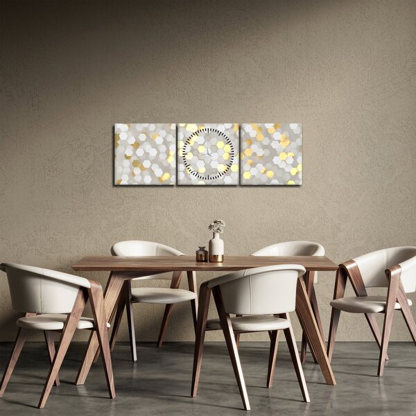 Slika - zlati in beli šesterokotniki (sa satom) (90x30 cm)