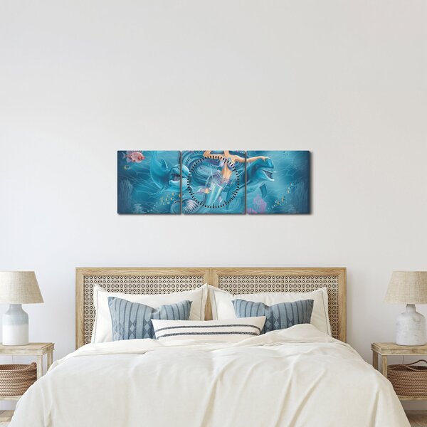 Slika - Morska deklica z delfini (sa satom) (90x30 cm)