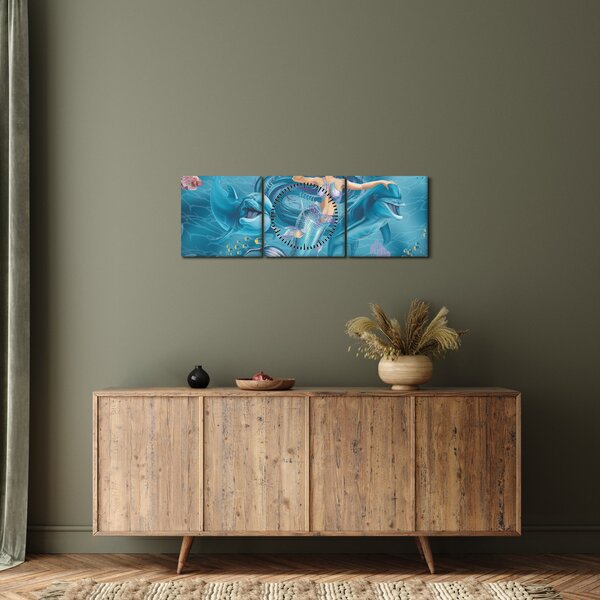 Slika - Morska deklica z delfini (sa satom) (90x30 cm)