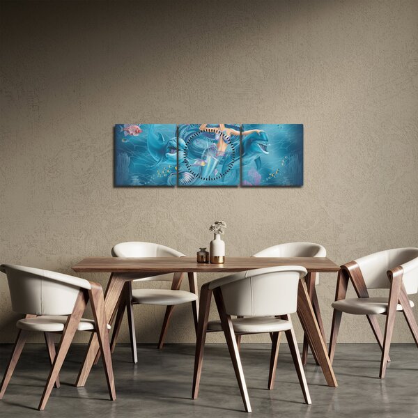 Slika - Morska deklica z delfini (sa satom) (90x30 cm)
