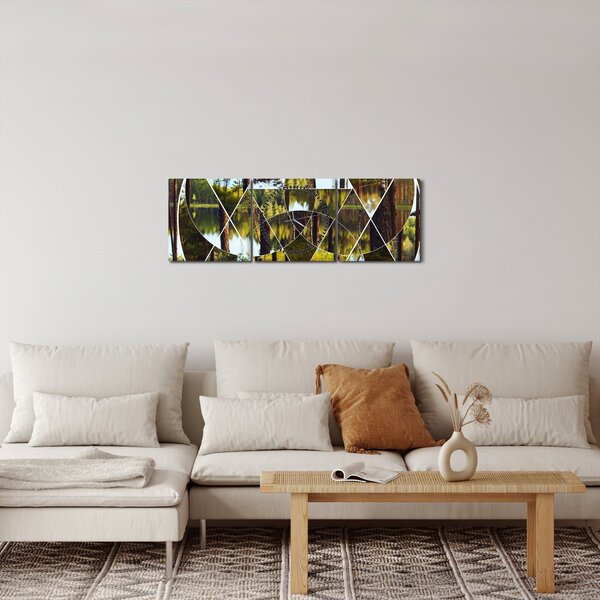 Slika - Geometrijski kolaž na ozadju nordijskih gozdov (sa satom) (90x30 cm)