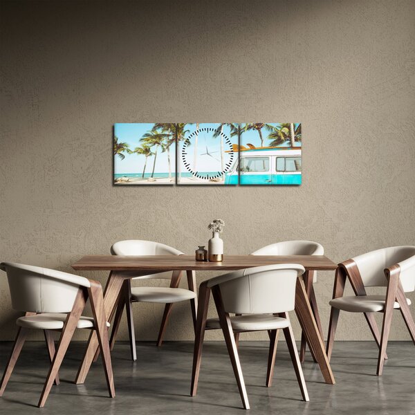 Slika - Starodobni kombi na plaži (sa satom) (90x30 cm)