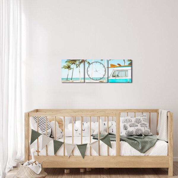 Slika - Starodobni kombi na plaži (sa satom) (90x30 cm)