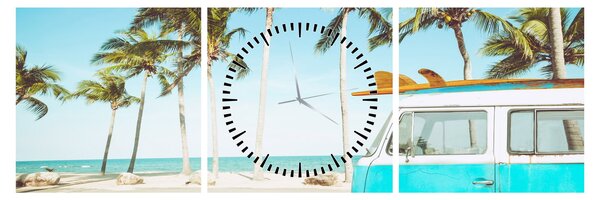 Slika - Starodobni kombi na plaži (sa satom) (90x30 cm)