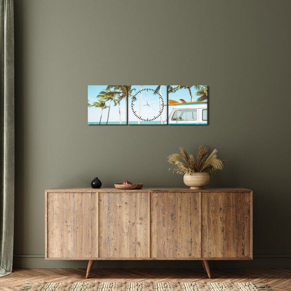 Slika - Starodobni kombi na plaži (sa satom) (90x30 cm)