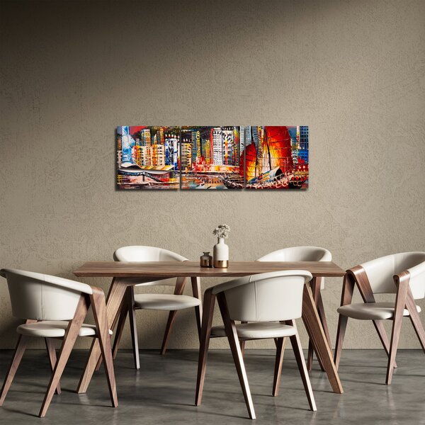 Slika - Victoria Harbour, Hong Kong, oljna slika (sa satom) (90x30 cm)