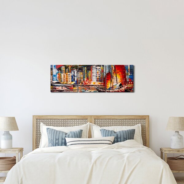 Slika - Victoria Harbour, Hong Kong, oljna slika (sa satom) (90x30 cm)