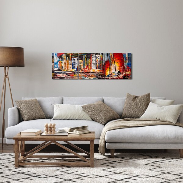 Slika - Victoria Harbour, Hong Kong, oljna slika (sa satom) (90x30 cm)