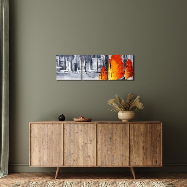 Slika - Victoria Harbor, Hong Kong, črno-bela oljna slika (sa satom) (90x30 cm)