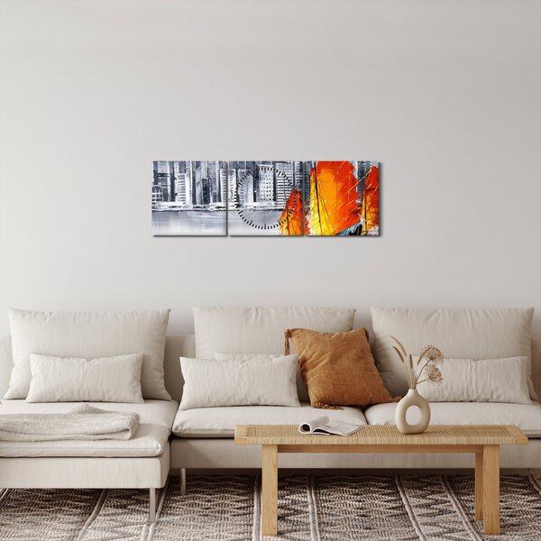 Slika - Victoria Harbor, Hong Kong, črno-bela oljna slika (sa satom) (90x30 cm)