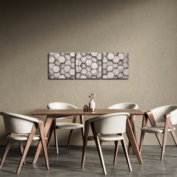 Slika - Heksagoni v betonski zasnovi (sa satom) (90x30 cm)