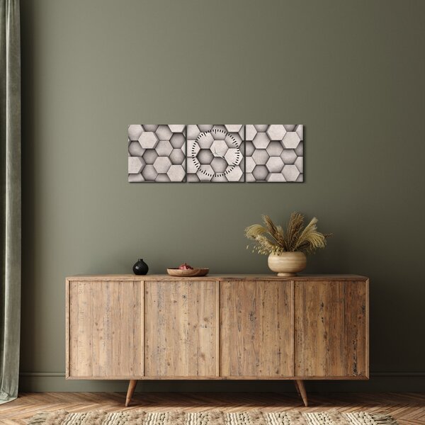 Slika - Heksagoni v betonski zasnovi (sa satom) (90x30 cm)
