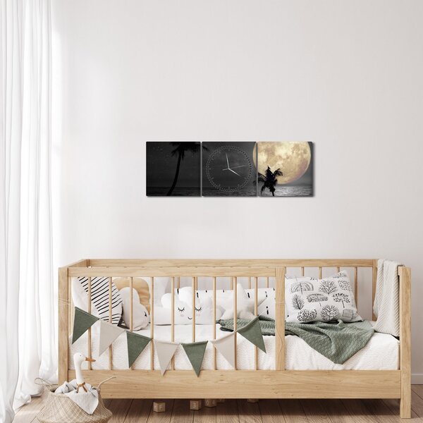 Slika - Plaža pod polno luno v sivih tonih (sa satom) (90x30 cm)