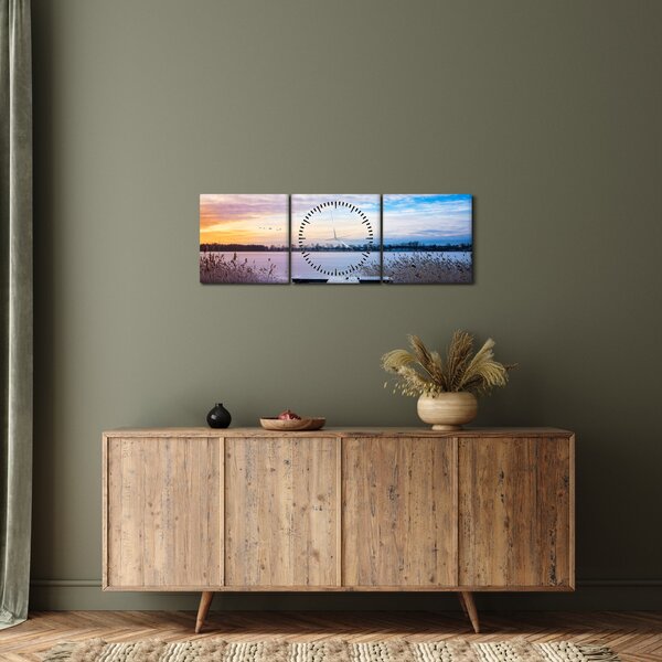 Slika - Zamrznjeno jezero, Ełk, Mazury, Poljska (sa satom) (90x30 cm)