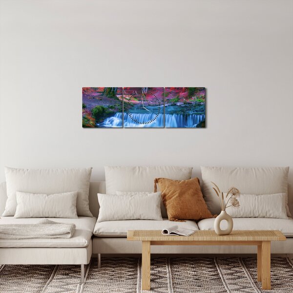 Slika slapa v rdečem gozdu (sa satom) (90x30 cm)