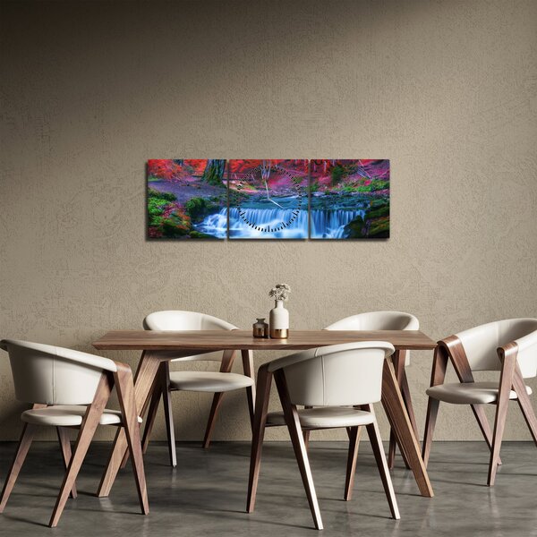 Slika slapa v rdečem gozdu (sa satom) (90x30 cm)