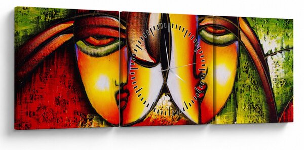 Slika - Oljna slika, abstraktni obrazi (sa satom) (90x30 cm)
