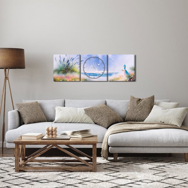 Slika - Romantična plaža, oljna slika (sa satom) (90x30 cm)