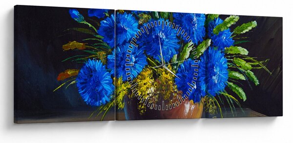 Slika modrih rož v vazi (sa satom) (90x30 cm)