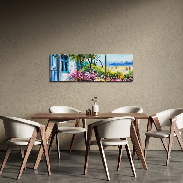 Slika vrta pred hišo, oljna slika (sa satom) (90x30 cm)