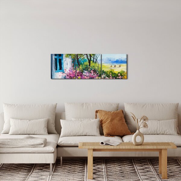 Slika vrta pred hišo, oljna slika (sa satom) (90x30 cm)