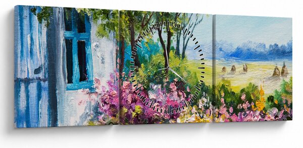 Slika vrta pred hišo, oljna slika (sa satom) (90x30 cm)