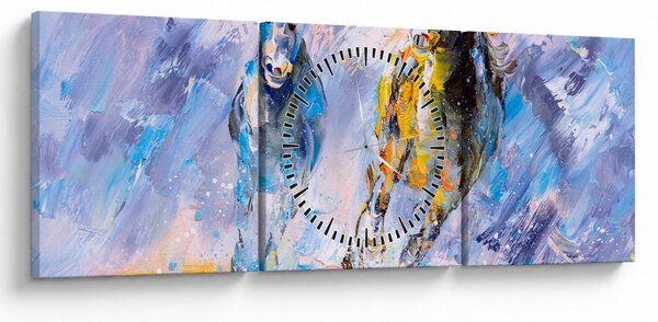 Slika bežečih konjev, oljna slika (sa satom) (90x30 cm)