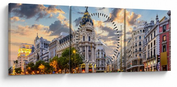 Slika - Calle Gran Vía, Madrid, Španija (sa satom) (90x30 cm)