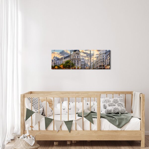 Slika - Calle Gran Vía, Madrid, Španija (sa satom) (90x30 cm)