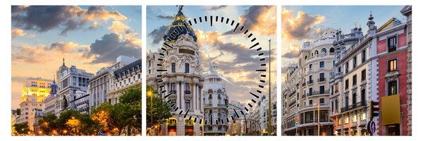 Slika - Calle Gran Vía, Madrid, Španija (sa satom) (90x30 cm)
