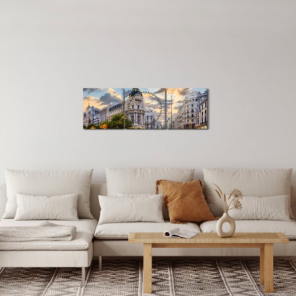 Slika - Calle Gran Vía, Madrid, Španija (sa satom) (90x30 cm)